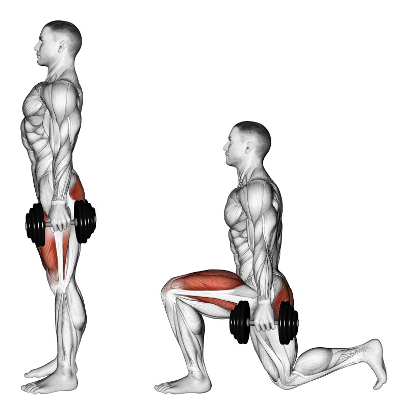 affondi con manubri - esercizio per gambe e glutei