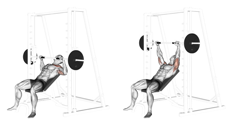 distensioni alla Smith Machine su panca inclinata - esercizio per pettorali