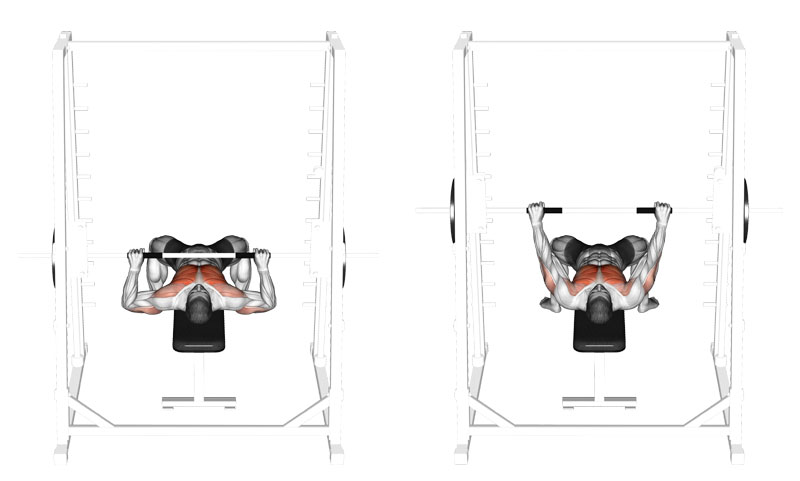 distensioni alla Smith Machine su panca piana - esercizio per pettorali