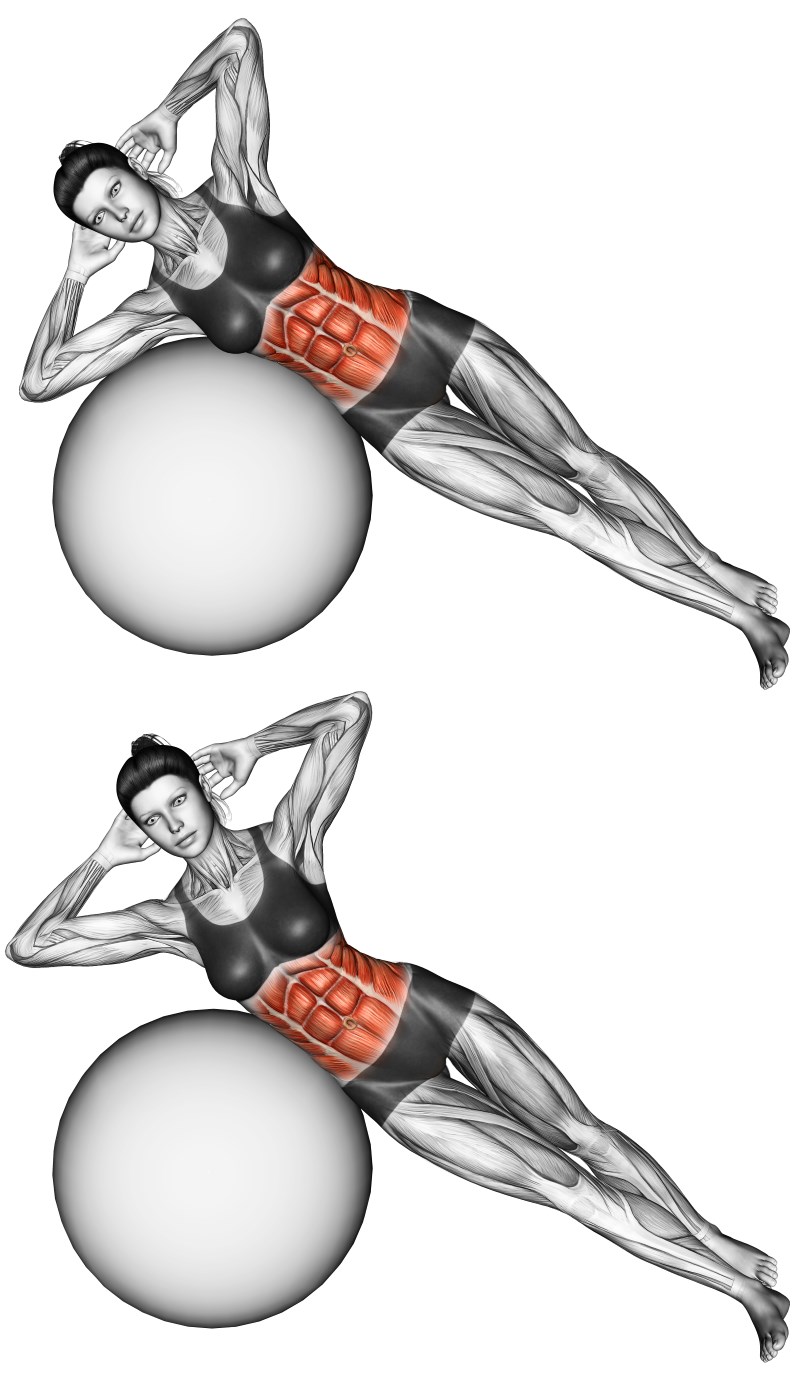 flessioni laterali del busto su fitball - esercizio per addominali obliqui