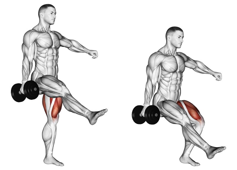 pistol squat con manubrio - esercizio per gambe e glutei