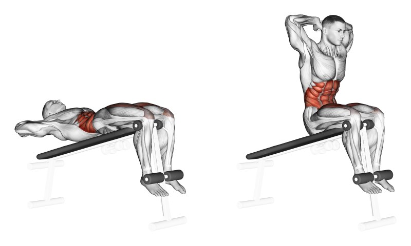 sit-up su panca declinata - esercizio per addominali