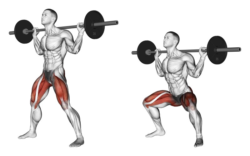 squat sumo con bilanciere - esercizio per gambe e glutei