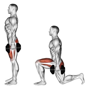 affondi con manubri - esercizio per gambe e glutei