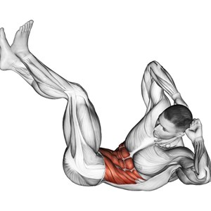 crunch con torsione a gambe sollevate - esercizio per addominali
